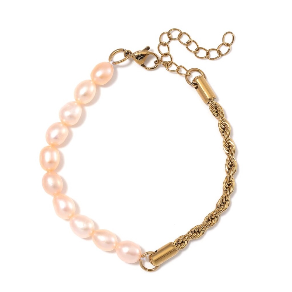 Peach Pearl Bracelet in Durable Ion plated YG stainless Steel 7-9”